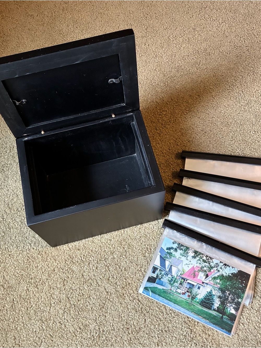 Wood Photo Storage Box w/ Picture Frame Lid 4x6 Organizer Memory Keepsake Case